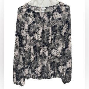 Carmen blouse dark floral women's size large peasant shirt modest long sleeve